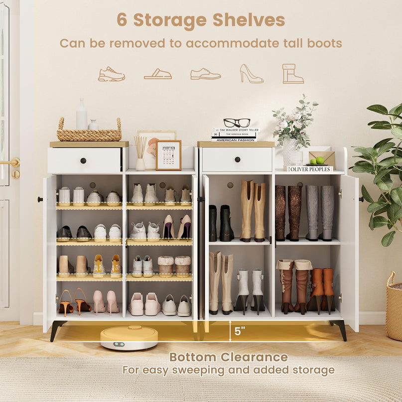 Giantex Shoe Cabinet with Doors, 6-Tier Shoe Organizer Cabinet with Drawer
