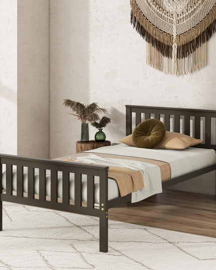 Giantex Wood Bed Frames with Headboard, Mid Century Platform Bed with Wooden Slats Support