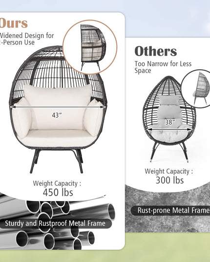 Giantex PE Rattan Egg Chair - Oversized Hammock Chair with Thick Cushions & Sturdy Metal Frame