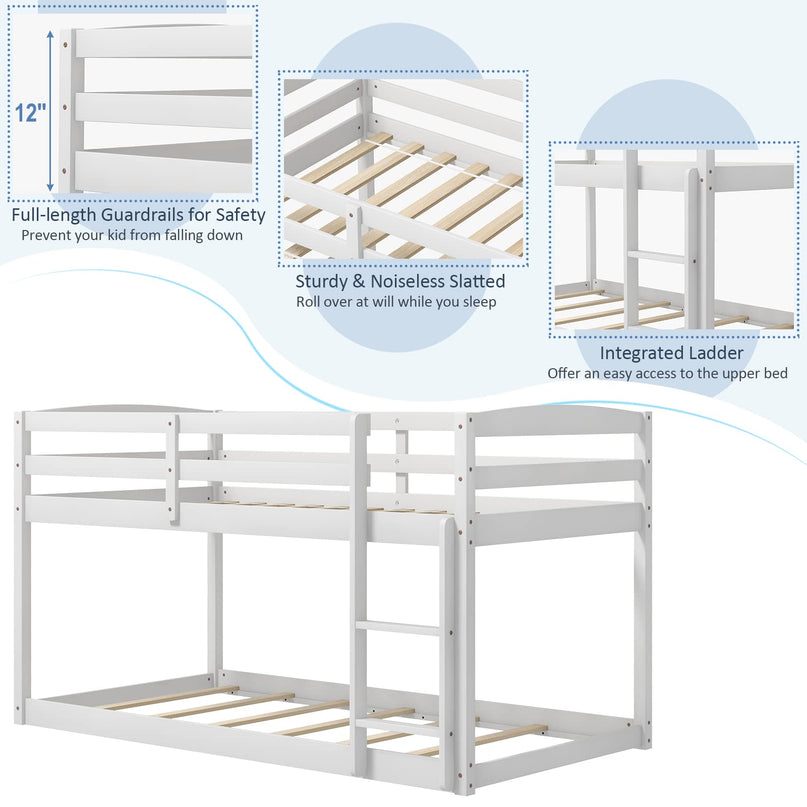 Giantex Solid Wood Twin Over Twin Bunk Bed Frame