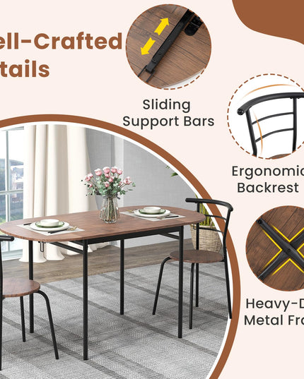 Giantex 3-Piece Dining Table Set for 2 - Kitchen Table Chair Set with 55” Drop Leaf Dinner Table, Dining Chairs