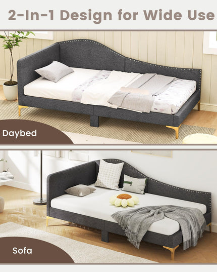 Giantex Upholstered Daybed, Rivet-Tufted Platform Bed with Headboard