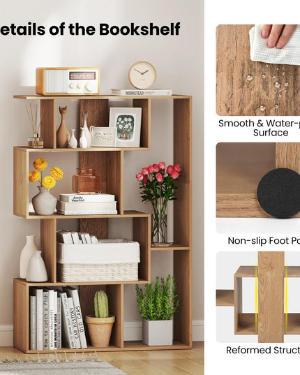 Giantex 6-Cube S-Shaped Bookshelf, 47" Open-Back Geometric Bookcase w/Anti-tip Kits