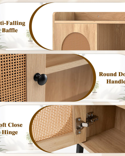 Giantex Over The Toilet Storage Cabinet, Freestanding Storage Organizer Above Toilet with PE Rattan Door and Adjustable Shelf