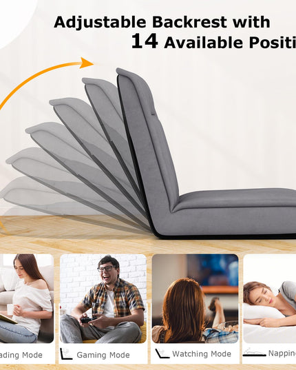 Giantex Floor Chair, Lazy Sofa with 14-Poistion Adjustable Backrest & 5-Position Adjustable Headrest, Padded Sleeper Bed