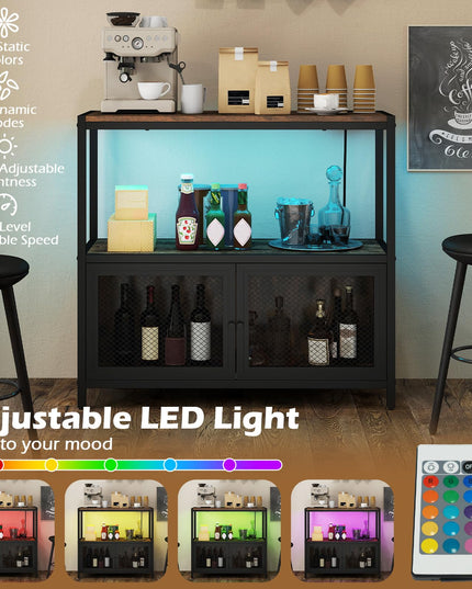 Giantex Wine Cabinet with LED Lights | Industrial Buffet Sideboard w/Charging Station