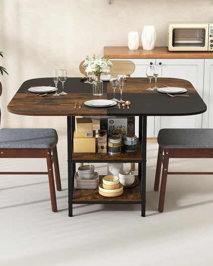 Table à manger carrée Giantex de 120,6 cm pour 4 personnes avec étagère de rangement à 2 niveaux