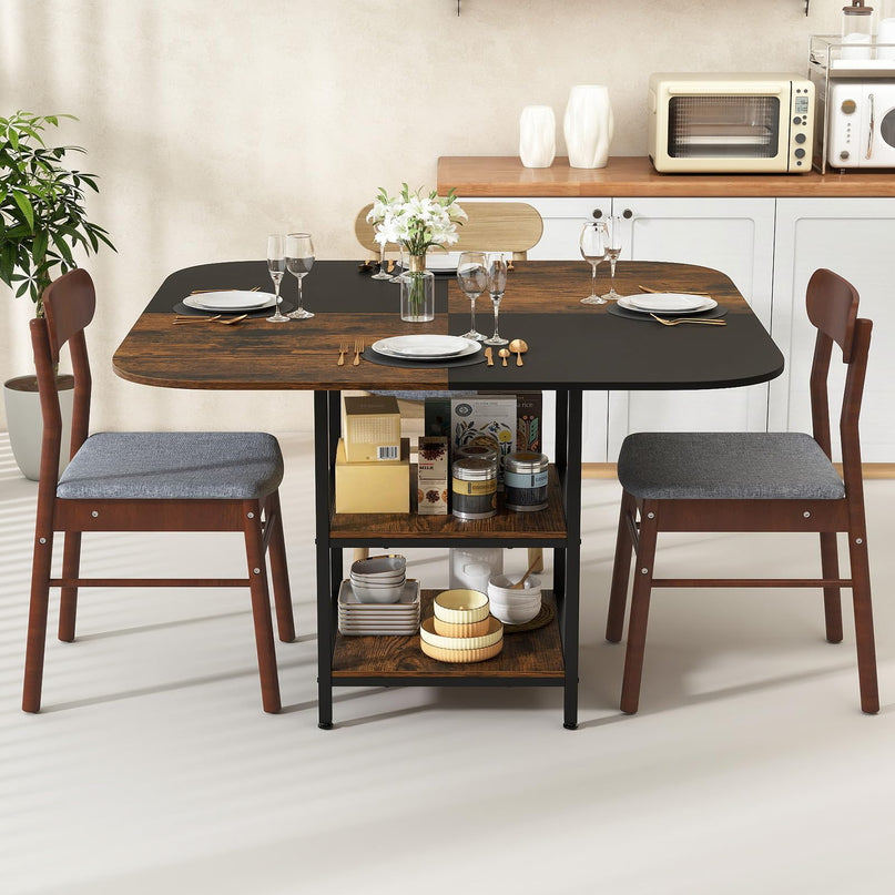 Table à manger carrée Giantex de 120,6 cm pour 4 personnes avec étagère de rangement à 2 niveaux