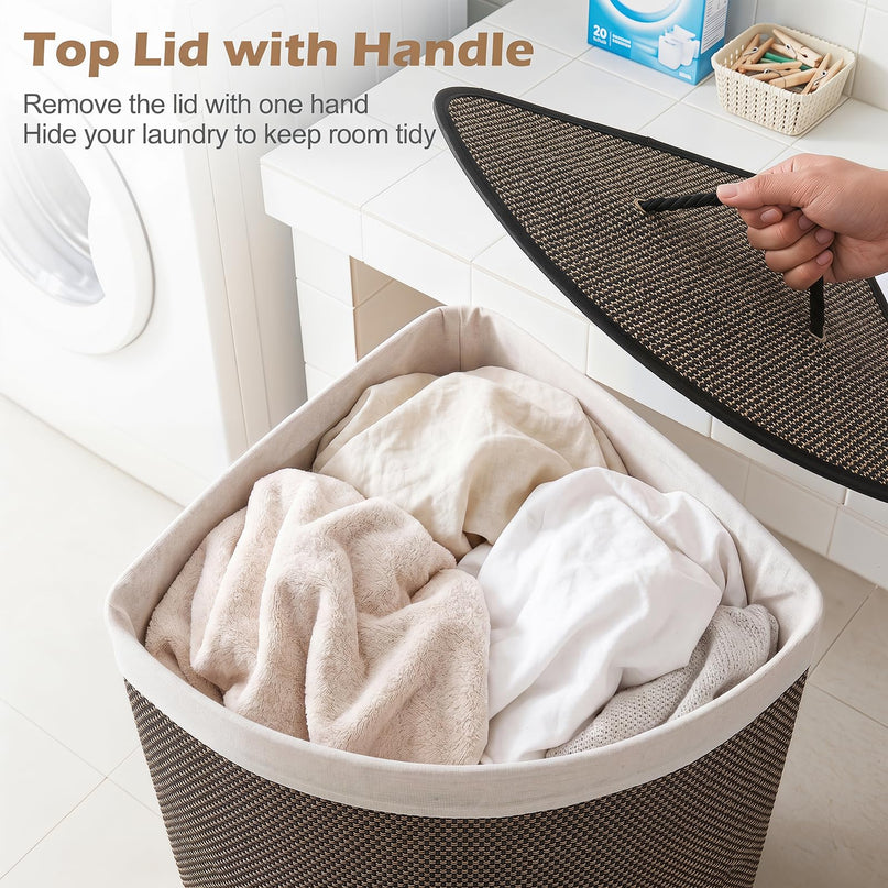 Giantex Corner Laundry Hamper with Lid for Small Spaces