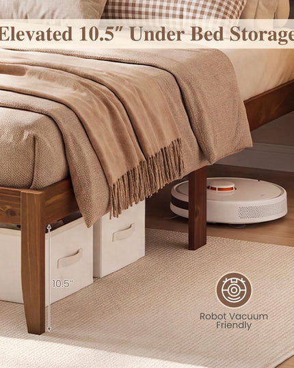 GIANTEX Full/Queen Size Wooden Bed Frame with Slatted Headboard