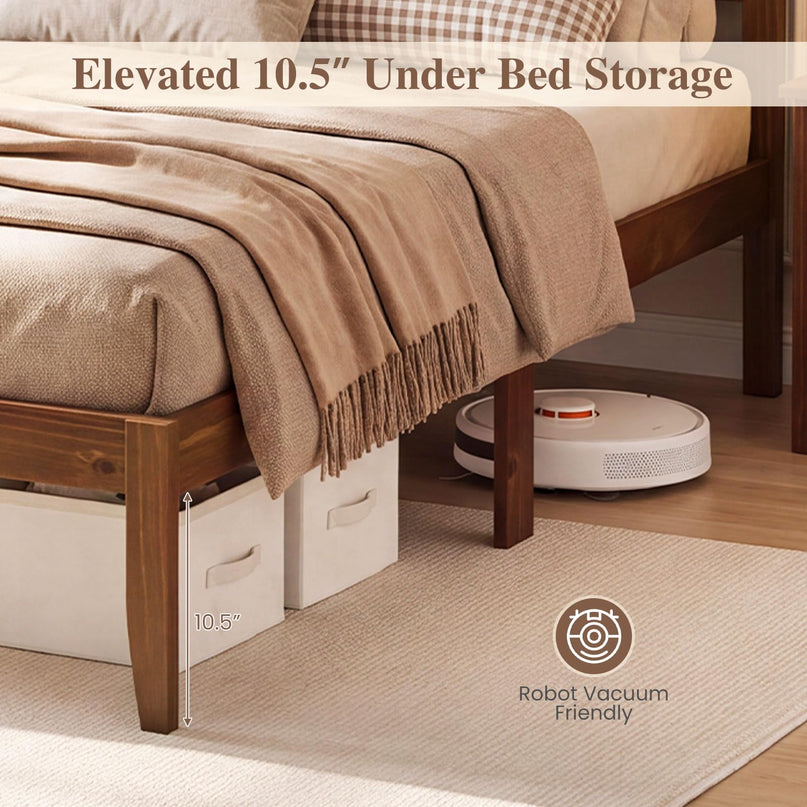 GIANTEX Full/Queen Size Wooden Bed Frame with Slatted Headboard