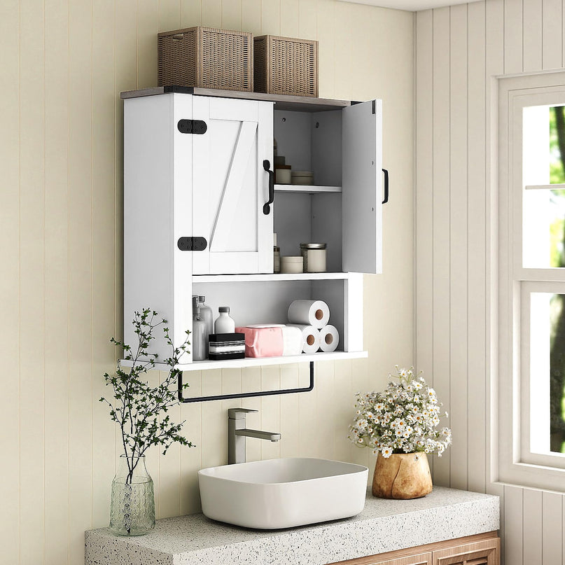 Giantex Bathroom Wall Cabinet with Towel Bar Above Toilet