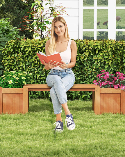 Banc d'extérieur 2-en-1 Giantex avec 2 jardinières surélevées