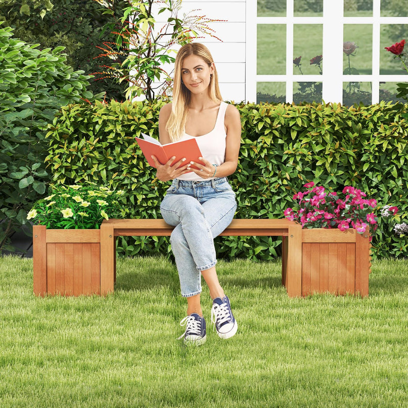Giantex 2-in-1 Outdoor Bench with 2 Raised Garden Beds