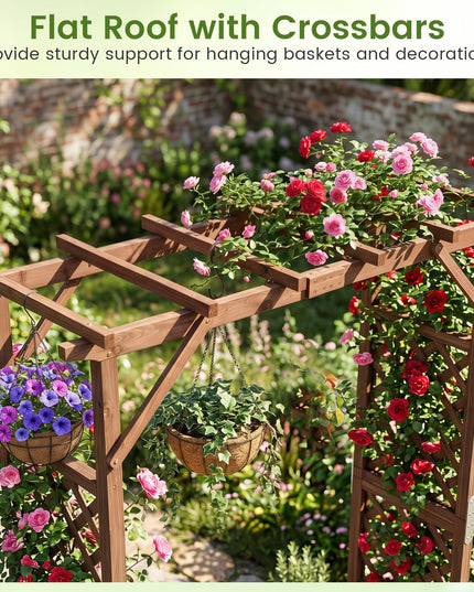 Giantex 87in Tall Wooden Garden Arbor with Planter Boxes & Hanging Roof
