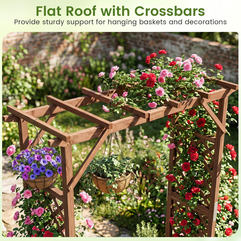 Giantex 87in Tall Wooden Garden Arbor with Planter Boxes & Hanging Roof