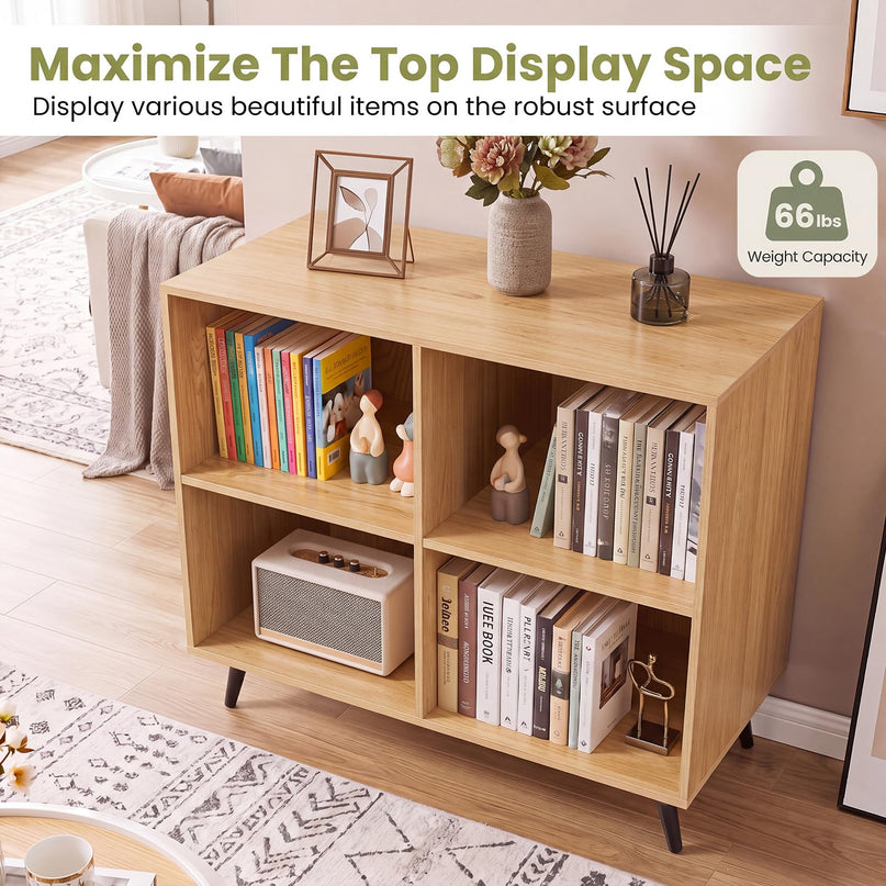 GIANTEX 4-Cube Bookshelf | 2-Tier Bookcase with Metal Legs