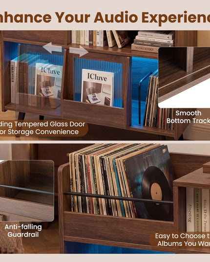 Grand meuble pour tourne-disque Giantex avec lumière LED