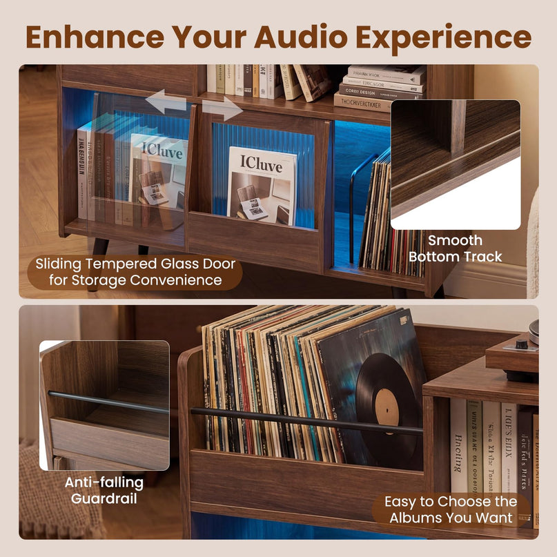 Grand meuble pour tourne-disque Giantex avec lumière LED