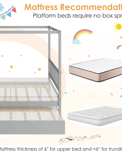 Giantex Canopy Bed w/ Trundle, Full Size Kids Solid Wood Platform Bed Frame