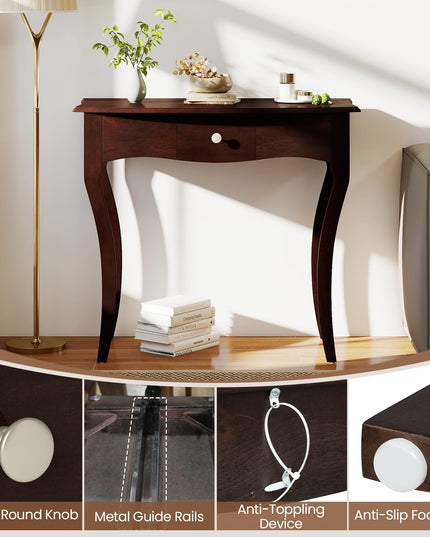 Giantex Chic Accent Entryway Table with Storage Drawers and Solid Rubber Wood Legs