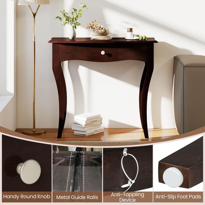 Giantex Chic Accent Entryway Table with Storage Drawers and Solid Rubber Wood Legs