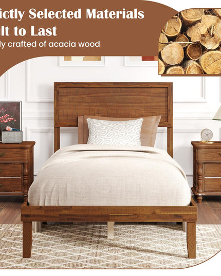 Giantex Wood Bed Frames with Headboard, Mid Century Modern Platform Bed