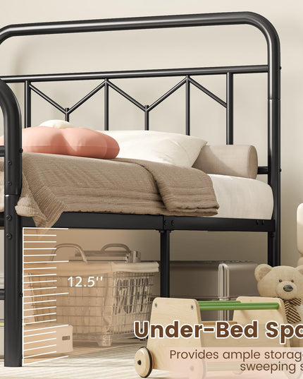 Giantex Metal Twin Bed Frames with Victorian Style Headboard & Footboard, Heavy Duty Slats Support Mattress Foundation