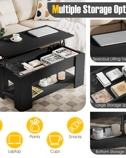 Giantex Lift Top Coffee Table, Modern Cocktail Table w/Hidden Compartment & Open Storage Shelf