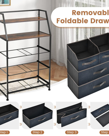 Giantex 4-Drawer Storage Dresser for Bedroom - Tall Storage Tower Unit with 2-Tier Shelf & Fabric Bins