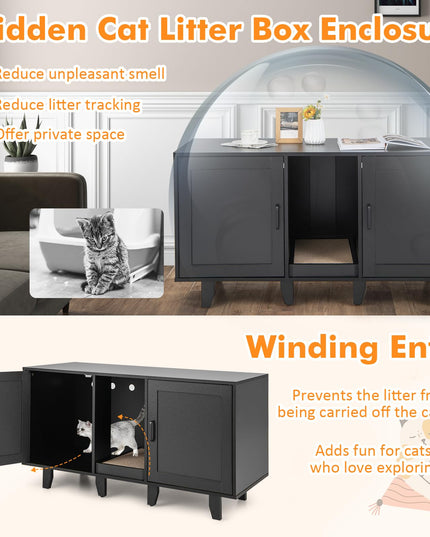 Giantex Cat Litter Box Enclosure - Cat Washroom Hidden Furniture with 2 Storage Cabinets