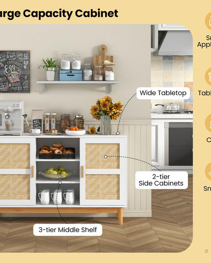 Giantex Buffet Sideboard, Kitchen Storage Cabinet with 3 Open Shelves & 2 Side Cabinets