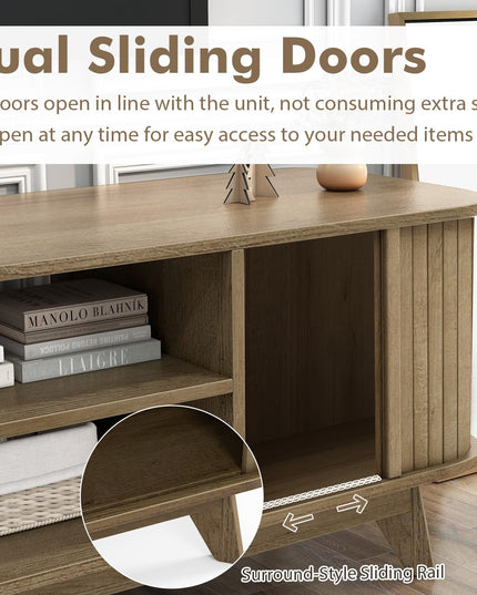 Giantex TV Stand for 55-Inch TV, Entertainment Center with Dual Sliding Doors, Enclosed Cabinets, Adjustable Shelf