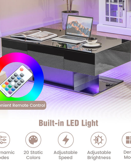 Giantex Modern LED Coffee Table - 2-Tier Center Table