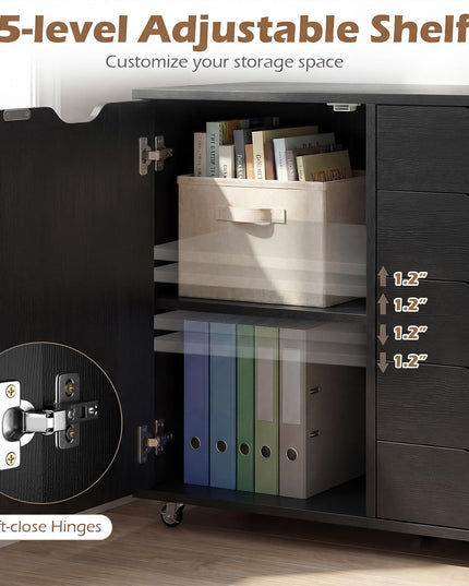 Giantex 5-Drawer File Cabinet with Door Mobile Printer Stand((31" W x 16" D x 25.5" H)