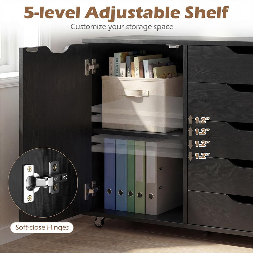 Giantex 5-Drawer File Cabinet with Door Mobile Printer Stand((31" W x 16" D x 25.5" H)