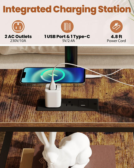 Giantex C Shaped End Table w/Charging Station & Tiltable Tabletop & Wheels