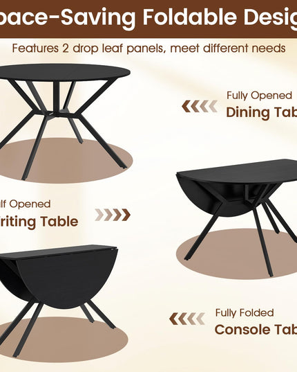 Table à manger pliante Giantex pour 4-6 personnes, ronde 47", avec abattants