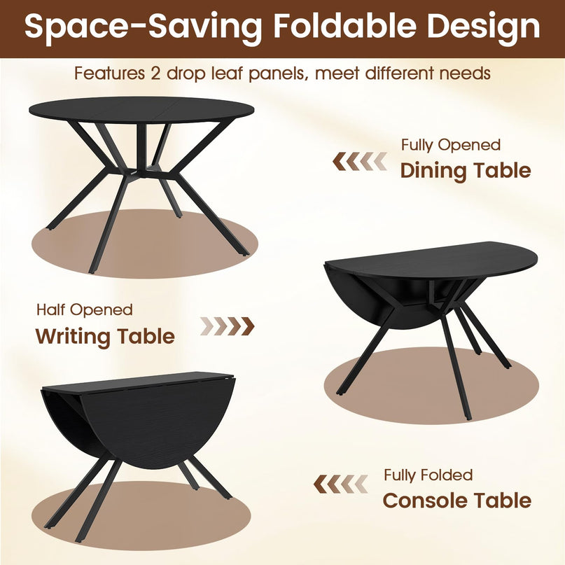 Giantex Folding Dining Table for 4-6 People 47" Round Drop Leaf Table