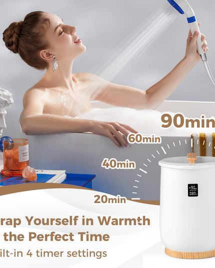 Giantex Towel Warmer Bucket, 20L Large Hot Towel Heater with Wood Handle