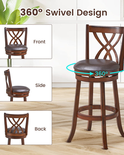 Giantex Brown Bar Stools PU Leather Cushioned Seat and Footrests, for Kitchen Island