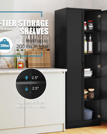 Giantex 70" Tall Wooden Storage Cabinet with 2 Doors and 5 Adjustable Shelves