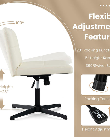 Giantex Criss Cross Chair, PU Leather Cross Legged Office Chair No Wheels, Height-adjustable Swivel Vanity Chair with U-shaped Seat