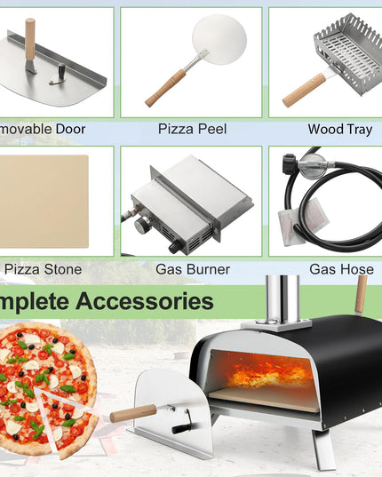 Giantex Pizza Oven Outdoor, Propane and Wood Fired Pizza Maker with 13" Pizza Stone, Pizza Peel