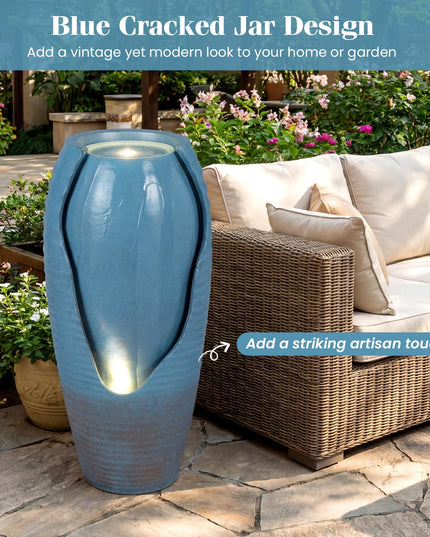 Giantex 32" Outdoor Jar Water Fountain with LED Lights & Adjustable Pump
