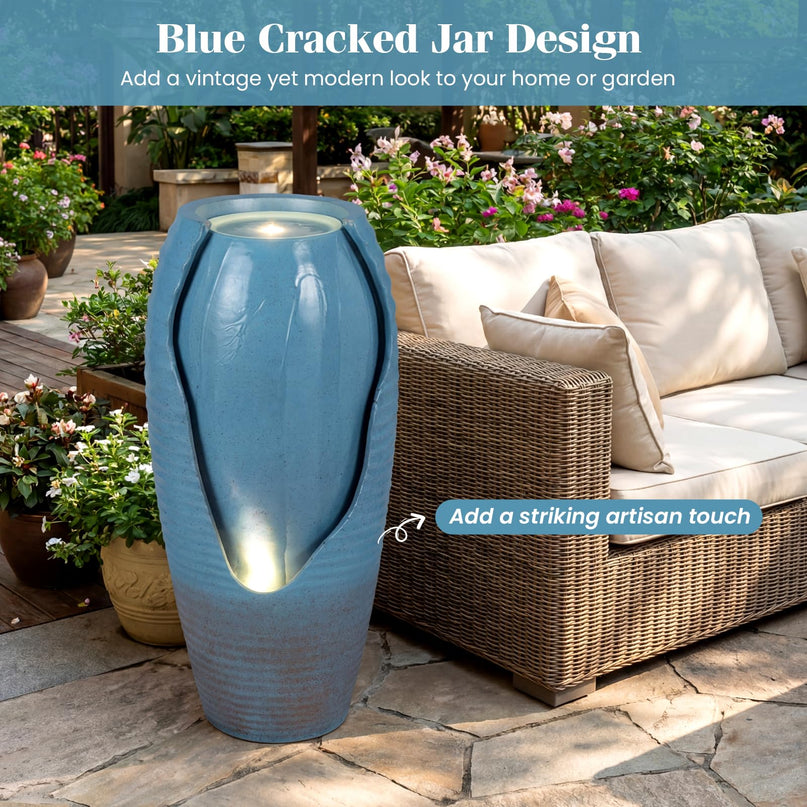 Giantex 32" Outdoor Jar Water Fountain with LED Lights & Adjustable Pump