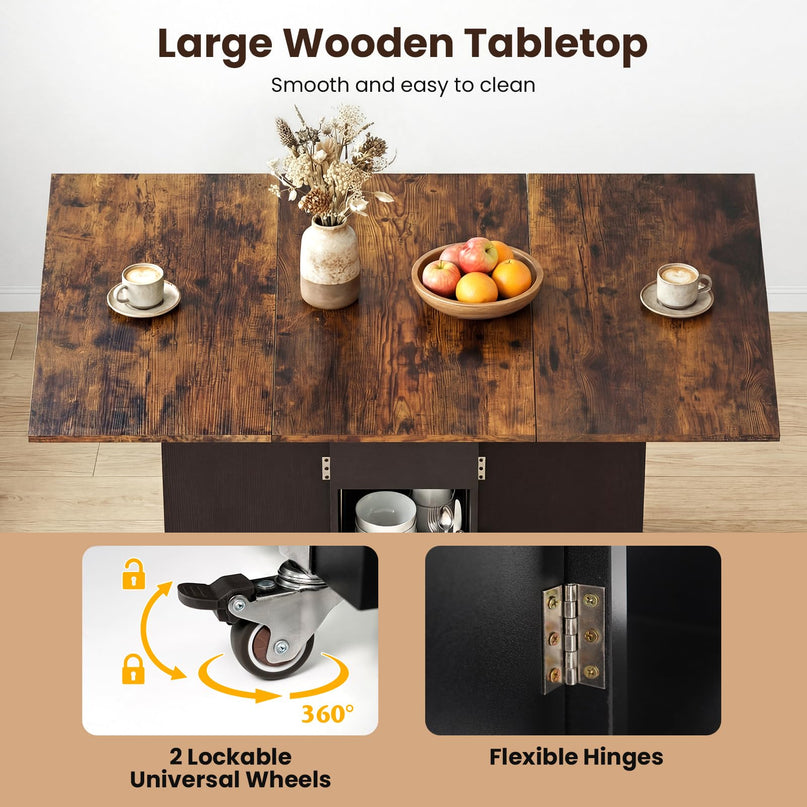 Table à manger pliante Giantex 47,5 po avec étagère de rangement à 2 niveaux et tiroir