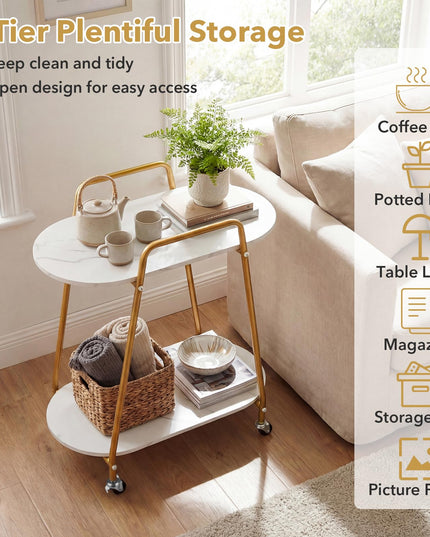 Giantex 2-Tier Gold Rolling Cart for Home Kitchen
