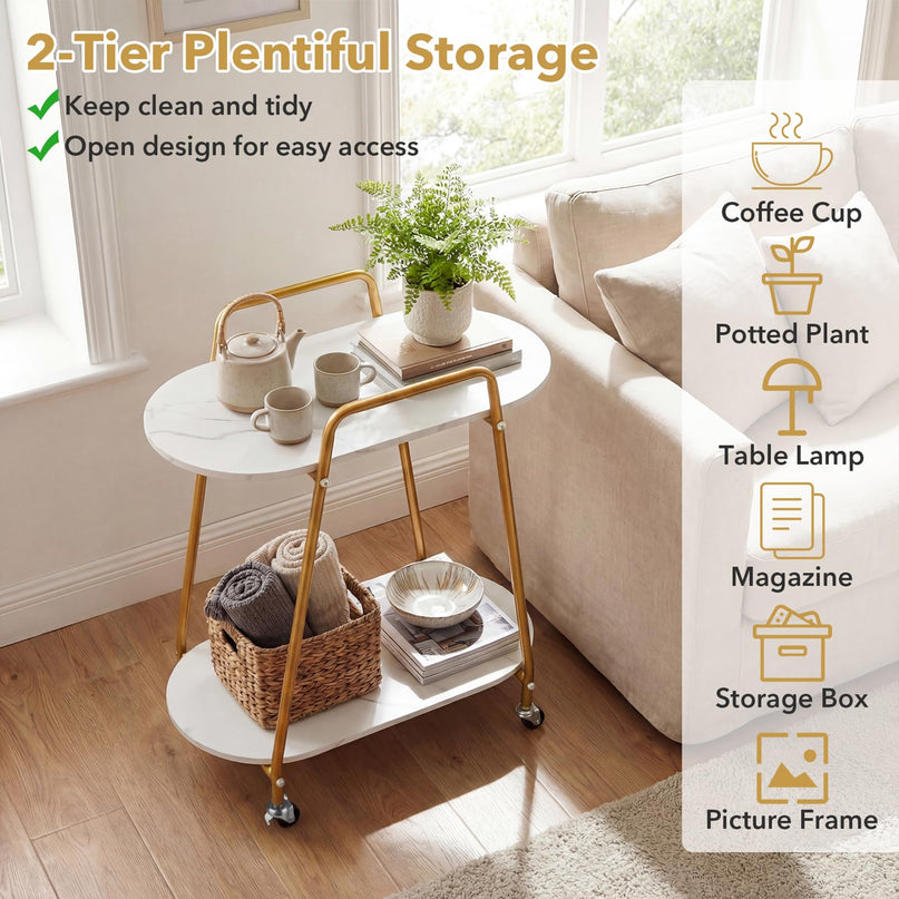 Giantex 2-Tier Gold Rolling Cart for Home Kitchen