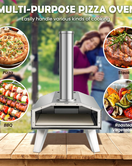 Giantex Outdoor Pizza Oven with 12'' Pizza Stone, Foldable Legs, Portable Stainless Steel Steel Pizza Maker for Outside